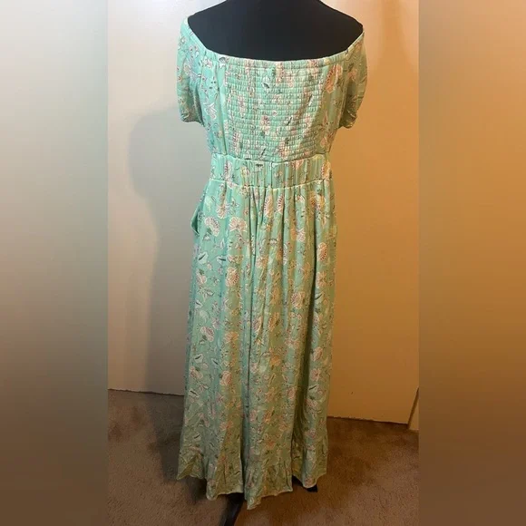 Torrid Mint Floral Off-Shoulder Maxi Dress - Picture 2 of 4